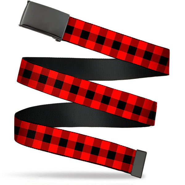 Buckle-Down Web Belt Blank Black Buckle - Buffalo Plaid Black/Red Webbing