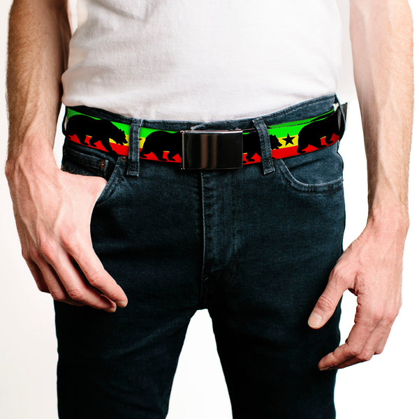 Buckle-Down Web Belt Blank Black Buckle - Cali Bear/Star Silhouette Rasta/Black Webbing