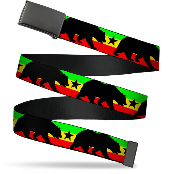 Buckle-Down Web Belt Blank Black Buckle - Cali Bear/Star Silhouette Rasta/Black Webbing