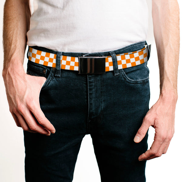 Buckle-Down Web Belt Blank Black Buckle - Checker White/TN Orange Webbing