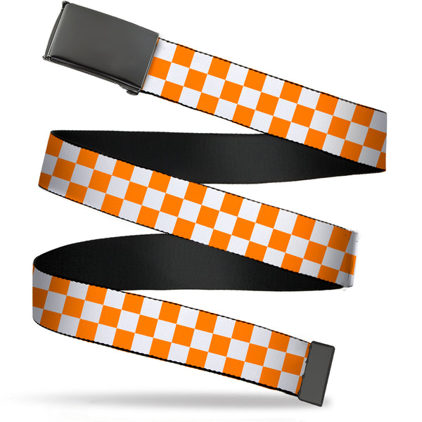Buckle-Down Web Belt Blank Black Buckle - Checker White/TN Orange Webbing