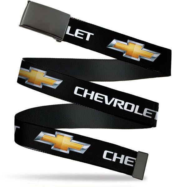 Buckle-Down Web Belt Blank Black Buckle - CHEVROLET/Bowtie Black/Gold/White Webbing