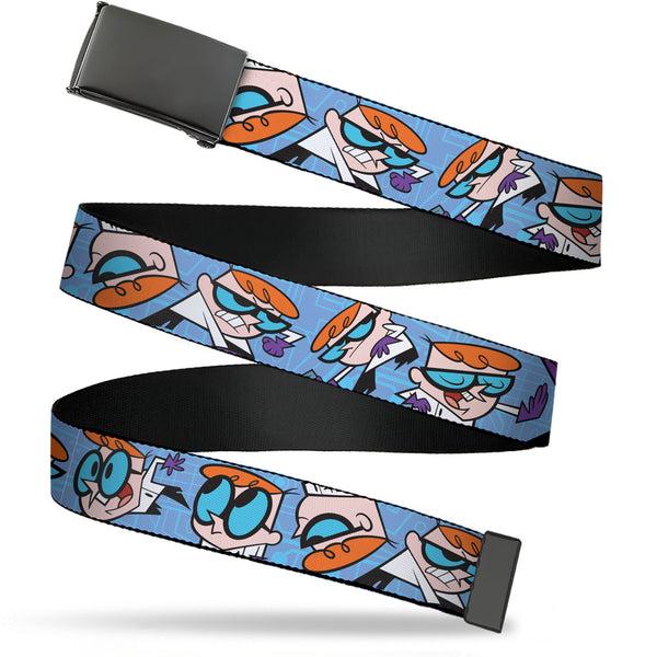 Buckle-Down Web Belt Blank Black Buckle - Dexter's Laboratory Dexter Poses Blues Webbing