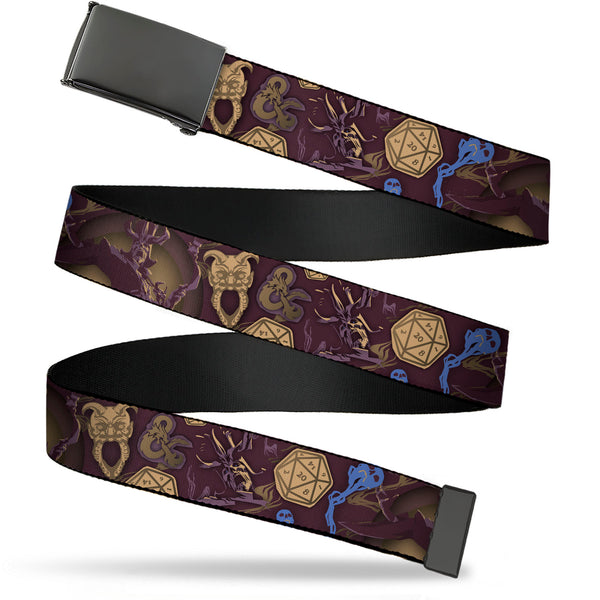 Buckle-Down Web Belt Blank Black Buckle - Dungeons & Dragons Dice and Icons Collage Black/Browns Webbing