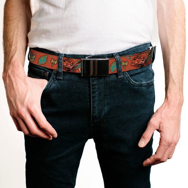 Buckle-Down Web Belt Blank Black Buckle - Dungeons & Dragons Dragon Slayer And Icons Collage Reds/Greens Webbing