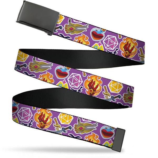 Buckle-Down Web Belt Blank Black Buckle - Dungeons & Dragons Icons Scattered Purple Webbing