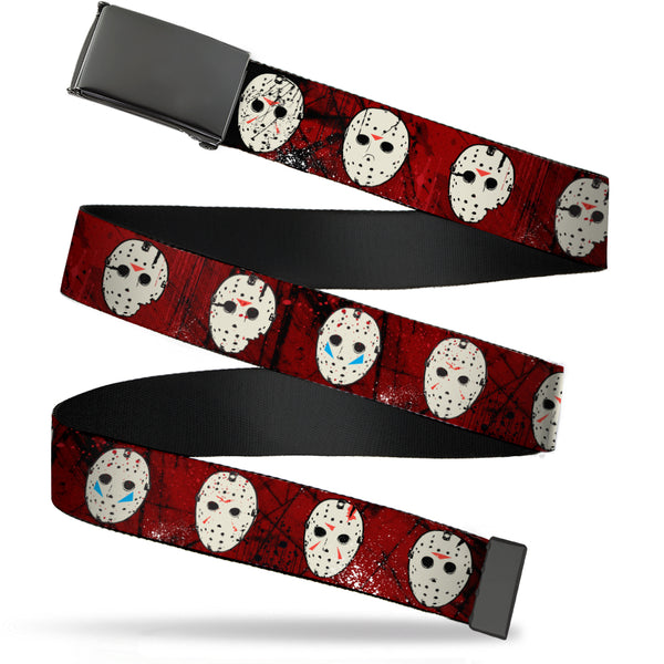 Buckle-Down Web Belt Blank Black Buckle - Friday the 13th Hockey Mask Icons Reds Webbing