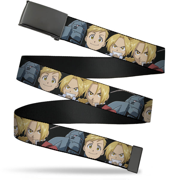 Buckle-Down Web Belt Blank Black Buckle - Fullmetal Alchemist Brotherhood Elric Brothers Face Close-Up Webbing