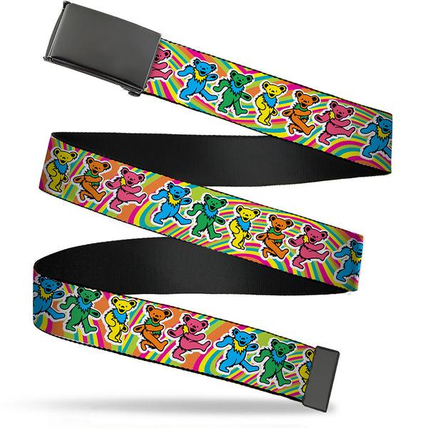 Buckle-Down Web Belt Blank Black Buckle - Grateful Dead Dancing Bears Swirl Multi Color Webbing