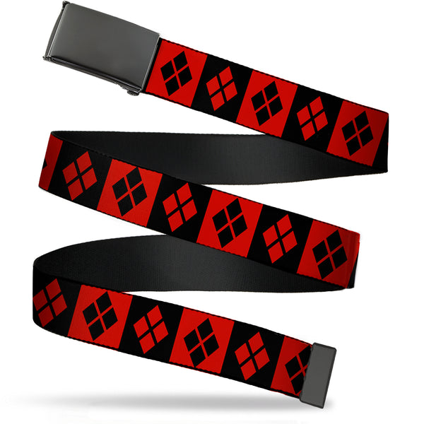 Buckle-Down Web Belt Blank Black Buckle - Harley Quinn Diamond Blocks Red/Black Black/Red Webbing