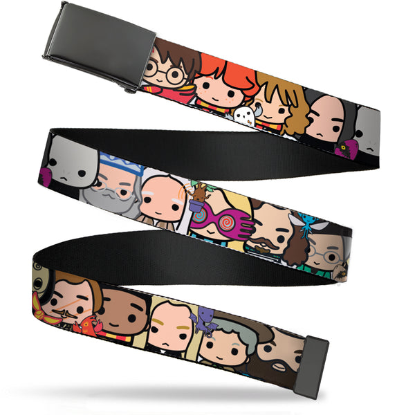 Buckle-Down Web Belt Blank Black Buckle - Harry Potter Chibi Charm Character Faces Close-Up Webbing