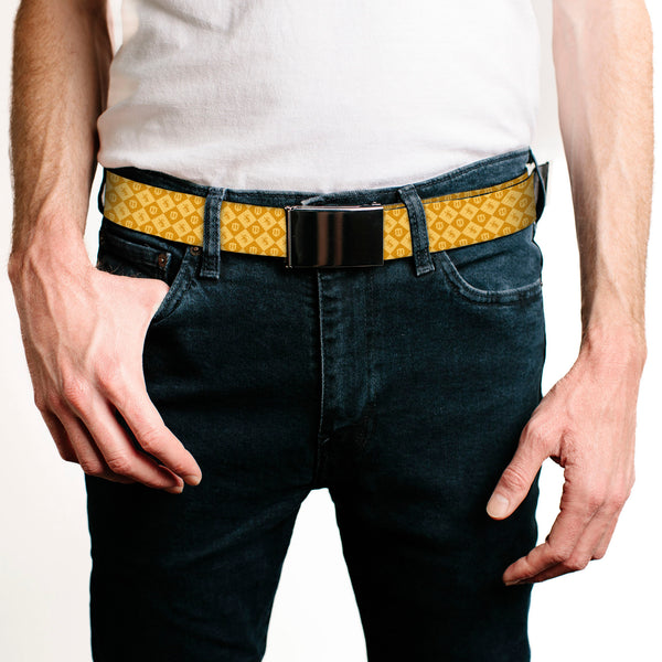 Buckle-Down Web Belt Blank Black Buckle - Harry Potter Hufflepuff Icons Checker Yellows Webbing