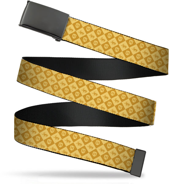 Buckle-Down Web Belt Blank Black Buckle - Harry Potter Hufflepuff Icons Checker Yellows Webbing