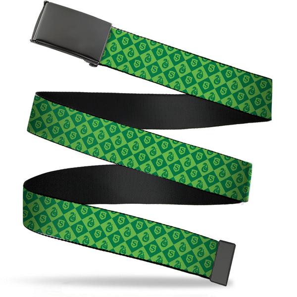 Buckle-Down Web Belt Blank Black Buckle - Harry Potter Slytherin Icons Checker Greens Webbing