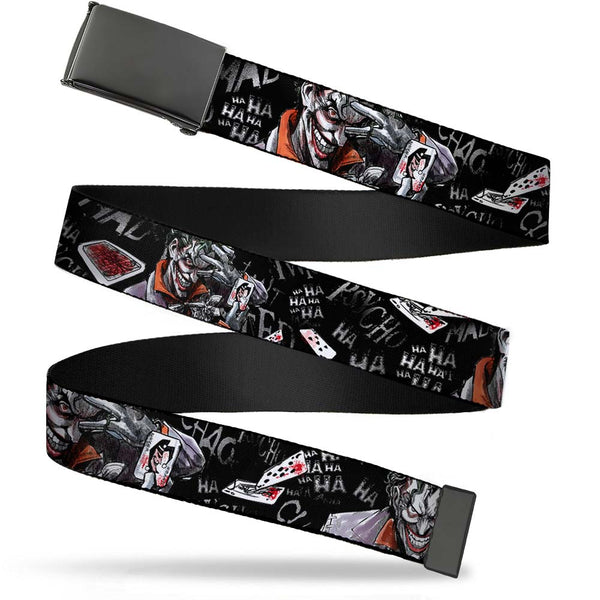 Buckle-Down Web Belt Blank Black Buckle - Joker BRILLIANTLY TWISTED PSYCHO 2-Poses/Cards Black/Grays Webbing