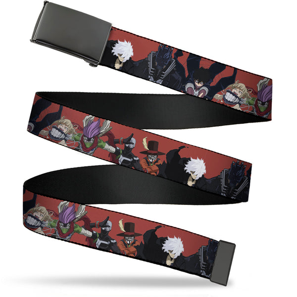 Buckle-Down Web Belt Blank Black Buckle - My Hero Academia Villains Group Pose Red Webbing