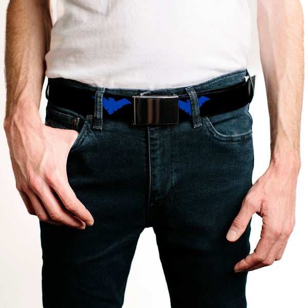 Buckle-Down Web Belt Blank Black Buckle - Nightwing Logo Black/Blue Webbing