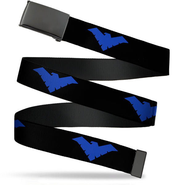 Buckle-Down Web Belt Blank Black Buckle - Nightwing Logo Black/Blue Webbing
