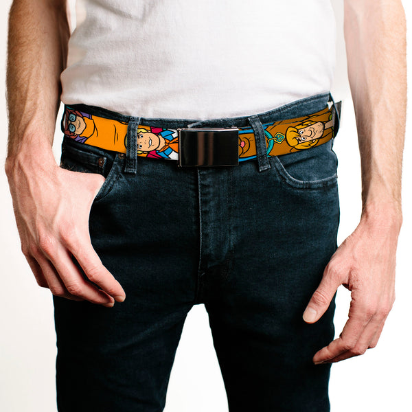 Buckle-Down Web Belt Blank Black Buckle - Scooby Doo 5-Character Poses Stack Webbing