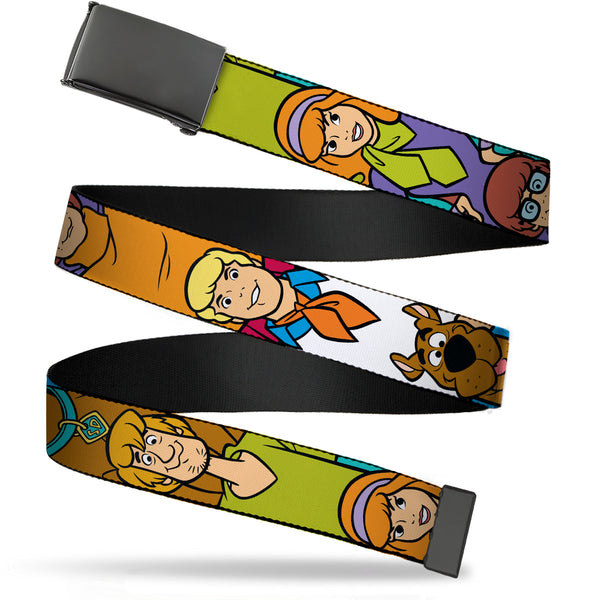Buckle-Down Web Belt Blank Black Buckle - Scooby Doo 5-Character Poses Stack Webbing