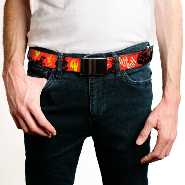 Buckle-Down Web Belt Blank Black Buckle - Scooby Doo And Shaggy Halloween RUH ROH Orange/Black/Yellow Webbing