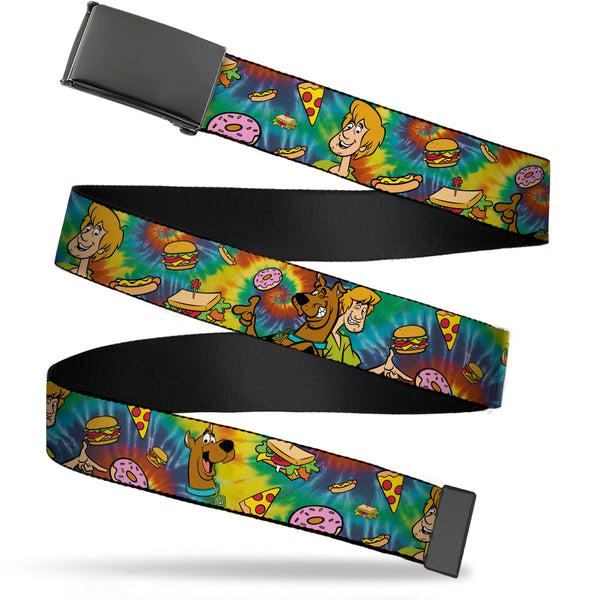 Buckle-Down Web Belt Blank Black Buckle - Scooby Doo and Shaggy Poses/Munchies Tie Dye Multi Color Webbing
