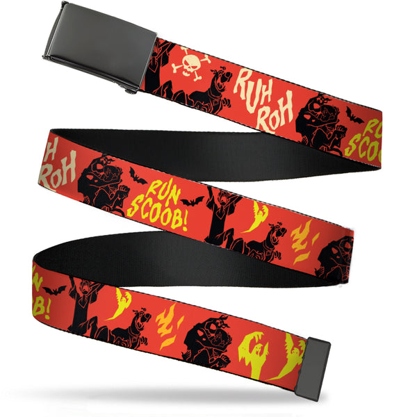 Buckle-Down Web Belt Blank Black Buckle - Scooby Doo and Shaggy Halloween RUH ROH Orange/Black/Yellow Webbing