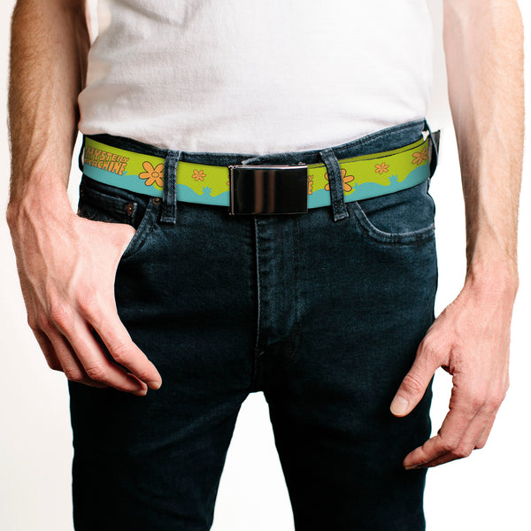 Buckle-Down Web Belt Blank Black Buckle - Scooby Doo THE MYSTERY MACHINE Paint Job Green/Aqua/Orange Webbing