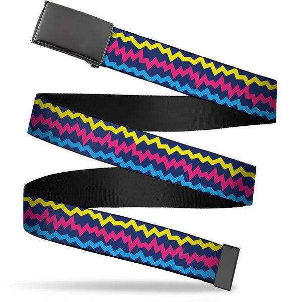 Buckle-Down Web Belt Blank Black Buckle - Scribble Zig Zag Stripe Navy/Multi Color Webbing
