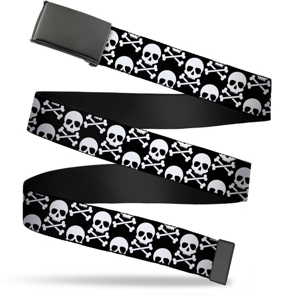 Buckle-Down Web Belt Blank Black Buckle - Skull & Cross Bones Staggered Black/White Webbing