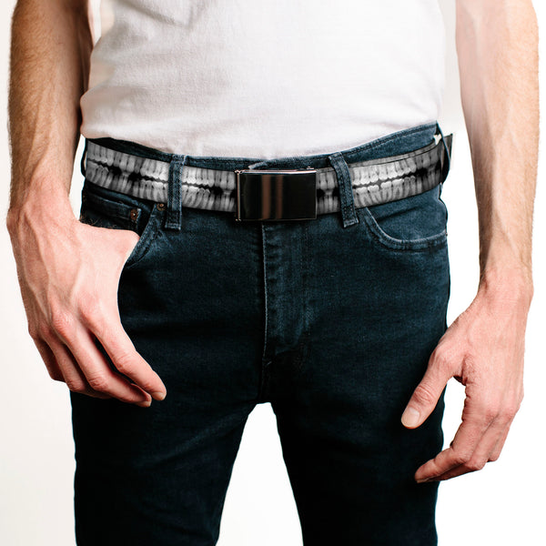 Buckle-Down Web Belt Blank Black Buckle - Skulls Stacked Weathered Black/Gray Webbing