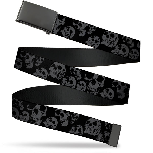 Buckle-Down Web Belt Blank Black Buckle - Skulls Stacked Weathered Black/Gray Webbing