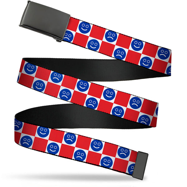 Buckle-Down Web Belt Blank Black Buckle - Smiley Sad Face Checker Red/White/Blue Webbing