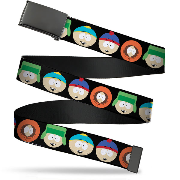 Buckle-Down Web Belt Blank Black Buckle - South Park Boys Face Repeat Black Webbing