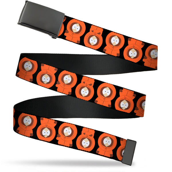 Buckle-Down Web Belt Blank Black Buckle - South Park Kenny Flip Poses Black Webbing