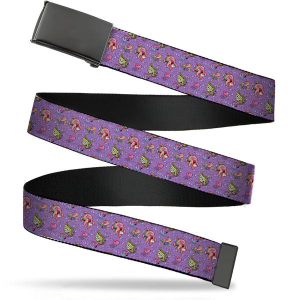 Buckle-Down Web Belt Blank Black Buckle - SpongeBob Funky Character Slime Collage Purples Webbing