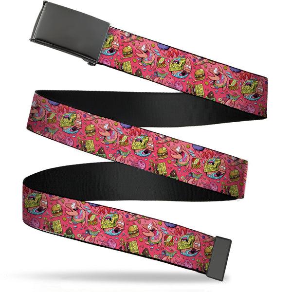 Buckle-Down Web Belt Blank Black Buckle - SpongeBob Funky Character Swirl Collage Pinks Webbing
