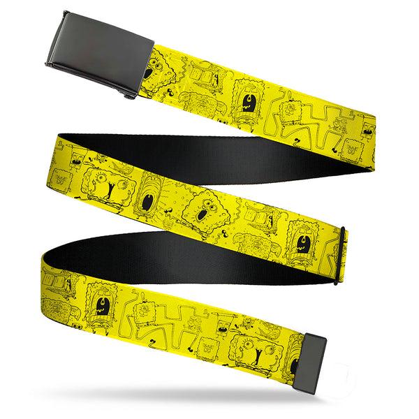 Buckle-Down Web Belt Blank Black Buckle - SpongeBob SquarePants Poses Collage Yellow/Black Webbing