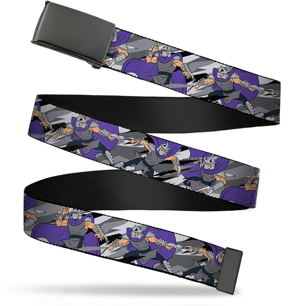 Buckle-Down Web Belt Blank Black Buckle - Teenage Mutant Ninja Turtles Shredder Action Poses Grays/Purple Webbing