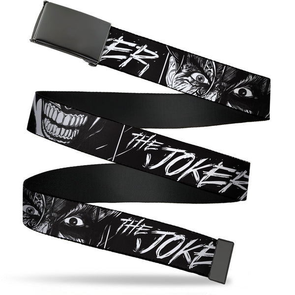 Buckle-Down Web Belt Blank Black Buckle - THE JOKER Smiling Eyes Sketch Close-Up Black/White Webbing