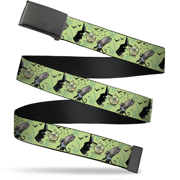 Buckle-Down Web Belt Blank Black Buckle - The Wizard of Oz Wicked Witch of the West and Flying Monkeys Greens Webbing