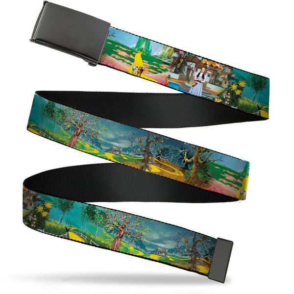 Buckle-Down Web Belt Blank Black Buckle - The Wizard of Oz Yellow Brick Road Scenes Webbing