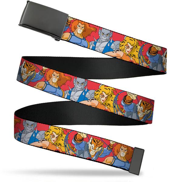 Buckle-Down Web Belt Blank Black Buckle - ThunderCats Four Character Group Pose Red Webbing