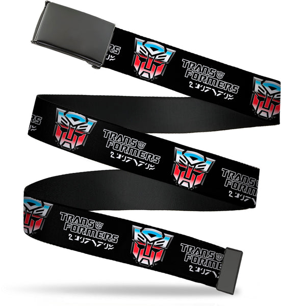 Buckle-Down Web Belt Blank Black Buckle - TRANSFORMERS Autobots Cybertronian Icon Black/Blues/Red/White Webbing