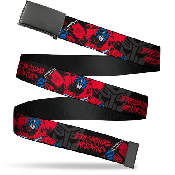 Buckle-Down Web Belt Blank Black Buckle - Transformers Generations Optimus Prime Pose and Autobot Icon Black/Gray/Red Webbing