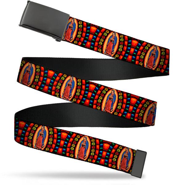 Buckle-Down Web Belt Blank Black Buckle - Virgen de Guadalupe Webbing