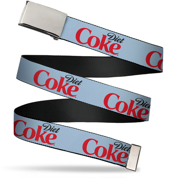 Buckle-Down Web Belt Blank Chrome Buckle - DIET COKE Logo Light Gray/Black/Red Webbing