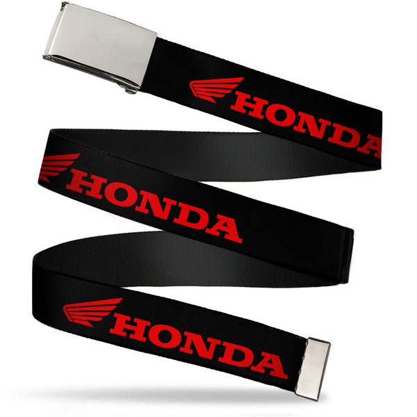 Buckle-Down Web Belt Blank Chrome Buckle - HONDA/Wing Logo Black/Red Webbing
