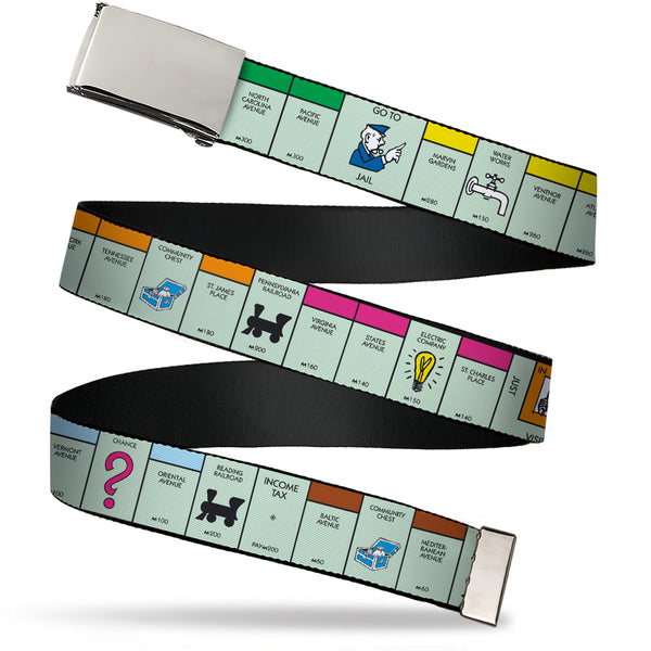 Buckle-Down Web Belt Blank Chrome Buckle - Monopoly Game Board Space Blocks Webbing