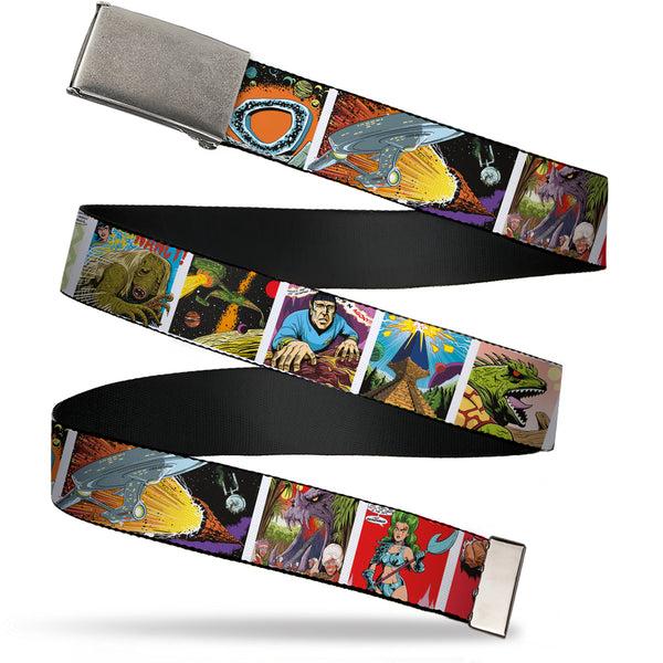 Buckle-Down Web Belt Blank Chrome Buckle - Star Trek 50th Risk is Our Business Mick Cassidy Illustration Blocks Webbing